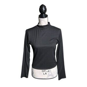 Olivia Rae Ribbed Black Fitted Long Sleeve High Neckline Blouse
